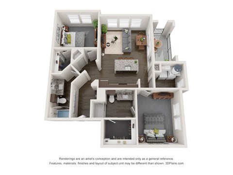 A 3D floor plan of a house with multiple rooms.